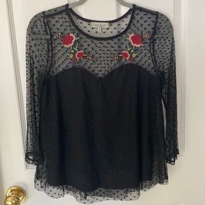 Almost Famous Half Sheer 3/4 Sleeve Floral Top